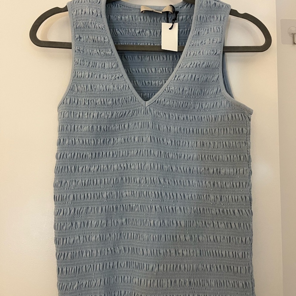 LOFT Pale Blue Smocked V-Neck Sleeveless Top